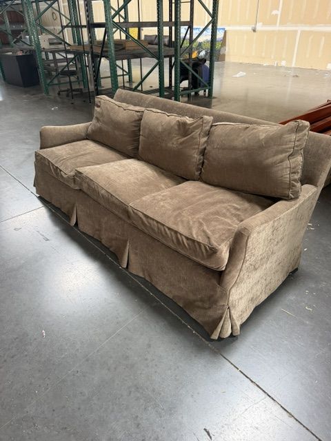 Brown Fabric Skirted 3-Seater Sofa Couch