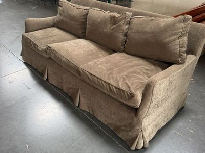 Brown Fabric Skirted 3-Seater Sofa Couch