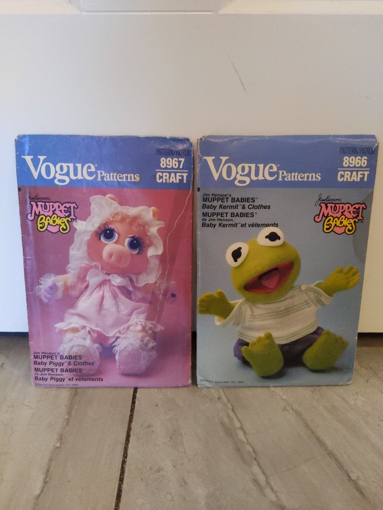 Vintage Vogue Sewing Patterns 8966 & 8967 Muppet Babies Baby Kermit & Piggy Stuffed Animals