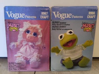 Vintage Vogue Sewing Patterns 8966 & 8967 Muppet Babies Baby Kermit & Piggy Stuffed Animals