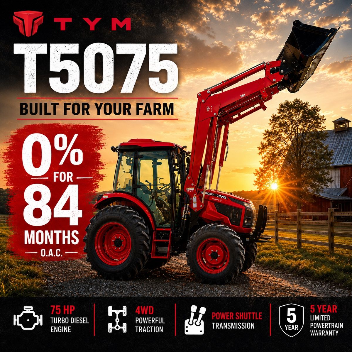 TYM T5075 Cab Tractor and Loader