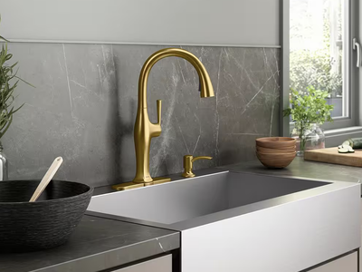 NEW KOHLER Sundae Brushed Brass Single Handle Kitchen Faucet