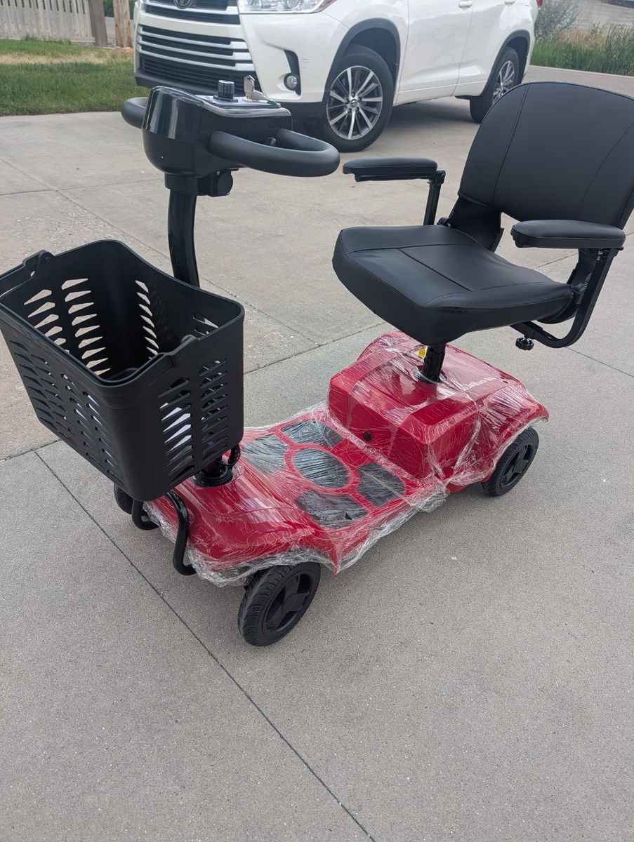 Red 4-Wheel Mobility Scooter with Basket