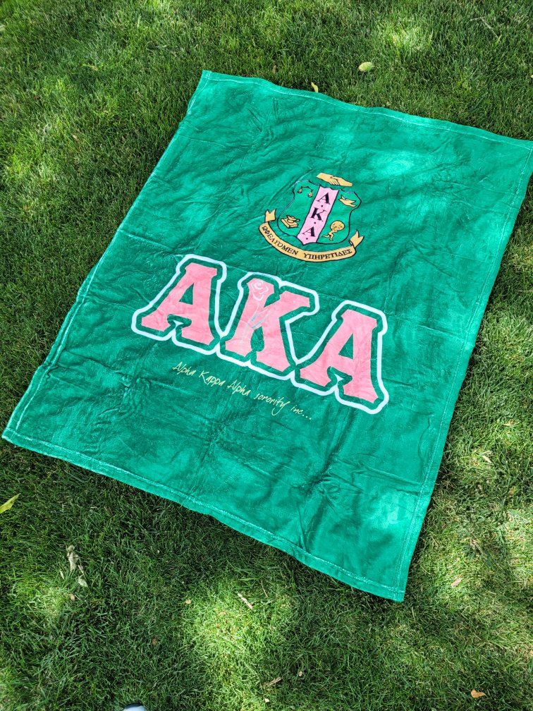 Alpha Kappa Alpha AKA Sorority Inc. Green & Pink Plush Throw Blanket