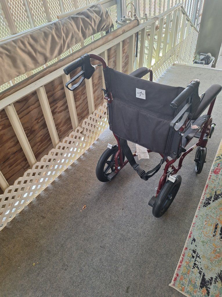 Medline Excel Transport Wheelchair Red Frame Black Seat