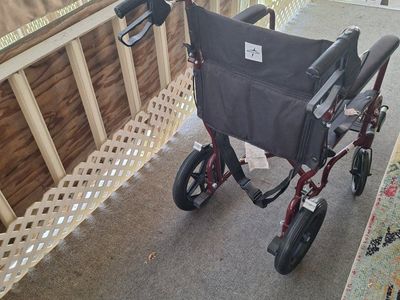 Medline Excel Transport Wheelchair Red Frame Black Seat