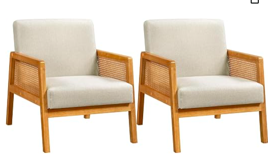 Accent Chairs (Set of 2) - Natural Wood Frame & Cream Upholstery