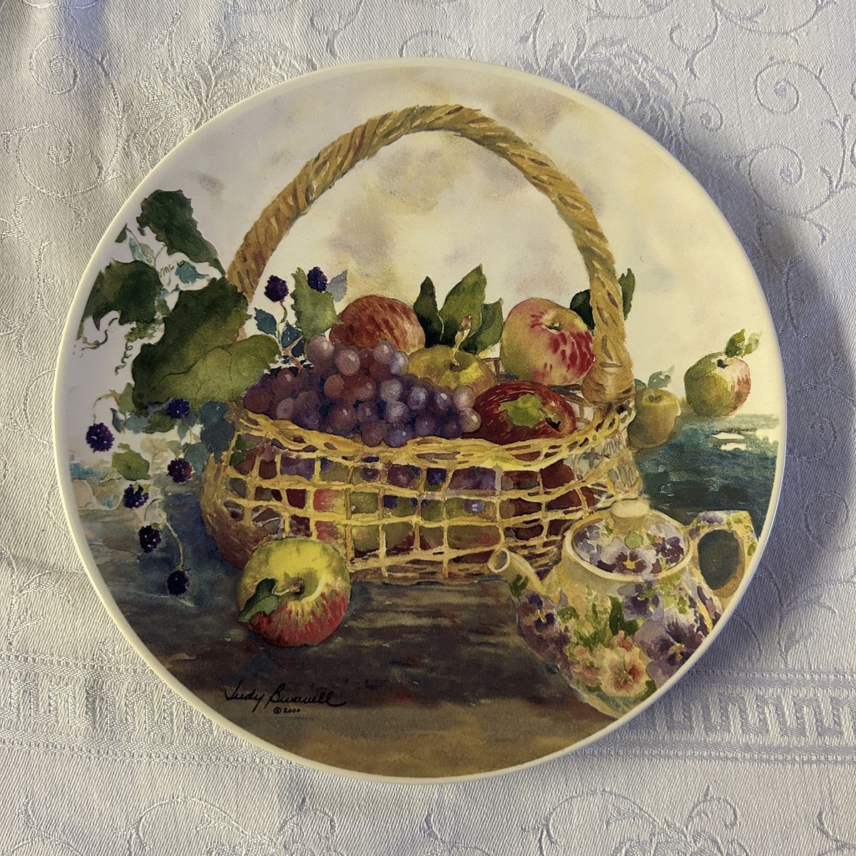 Dinner Plate Santa Barbara Ceramic Design Judy Buswell 2000 Fruit Basket Teapot Still-Life Art