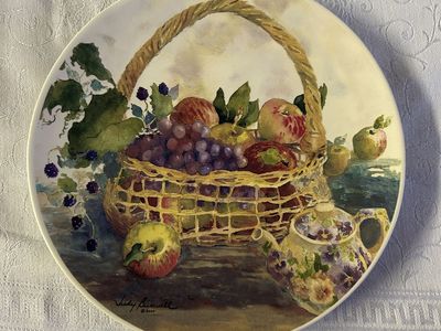 Dinner Plate Santa Barbara Ceramic Design Judy Buswell 2000 Fruit Basket Teapot Still-Life Art