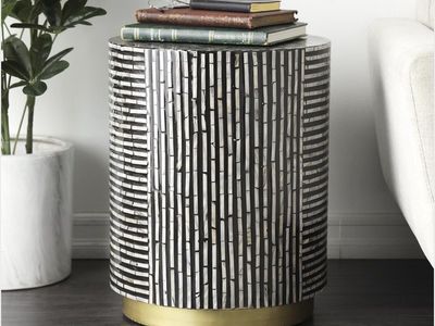 Litton Lane 18” Black Drum Shell End Table w/ Gold Base – Brand New