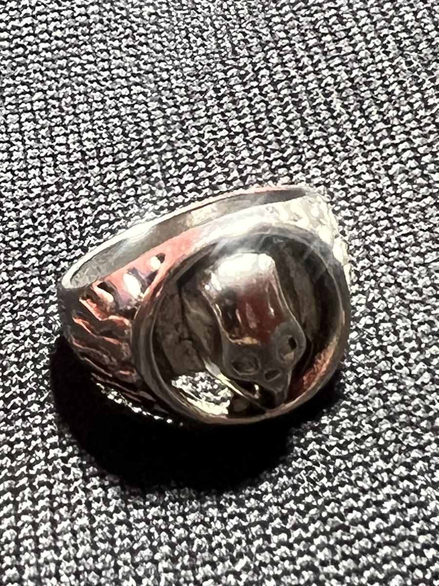Unique Silver-Tone Skull Ring, Detailed Band, Goth/Biker Style Size-6