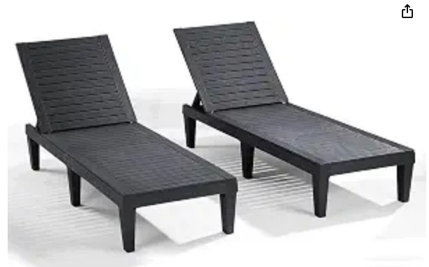 Set of 2 Black Chaise Lounge Chair Outdoor