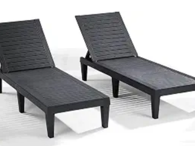 Set of 2 Black Chaise Lounge Chair Outdoor