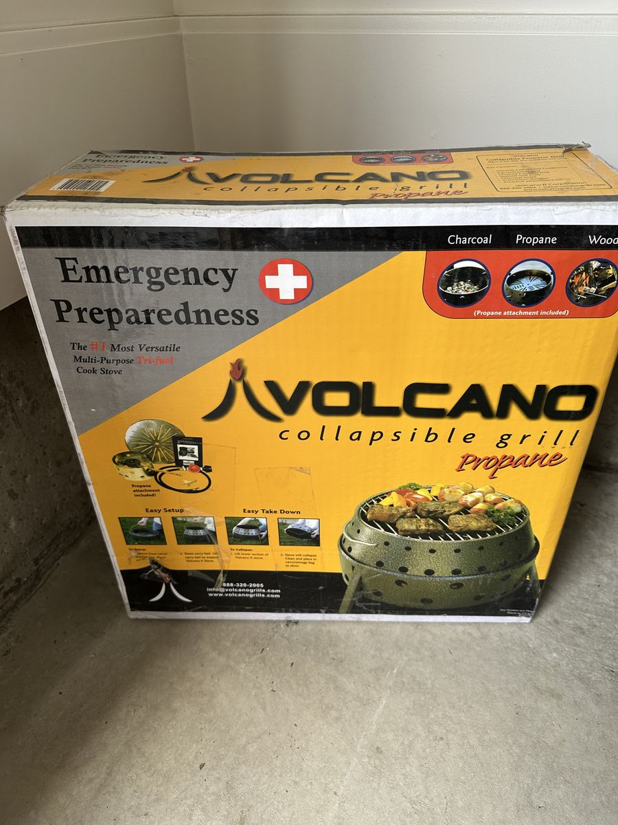 Volcano Collapsible Tri-Fuel Grill & Cook Stove - Charcoal, Propane, Wood with Propane Attachment