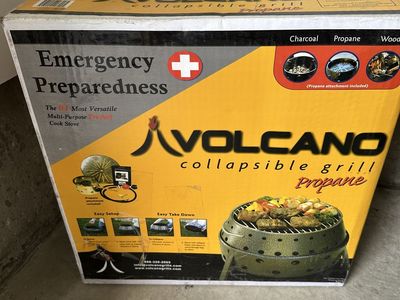 Volcano Collapsible Tri-Fuel Grill & Cook Stove - Charcoal, Propane, Wood with Propane Attachment