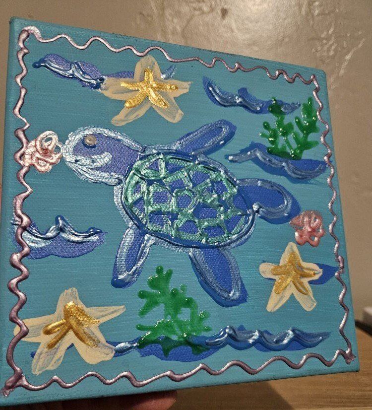 Pearl Sea Turtle Art 5x5