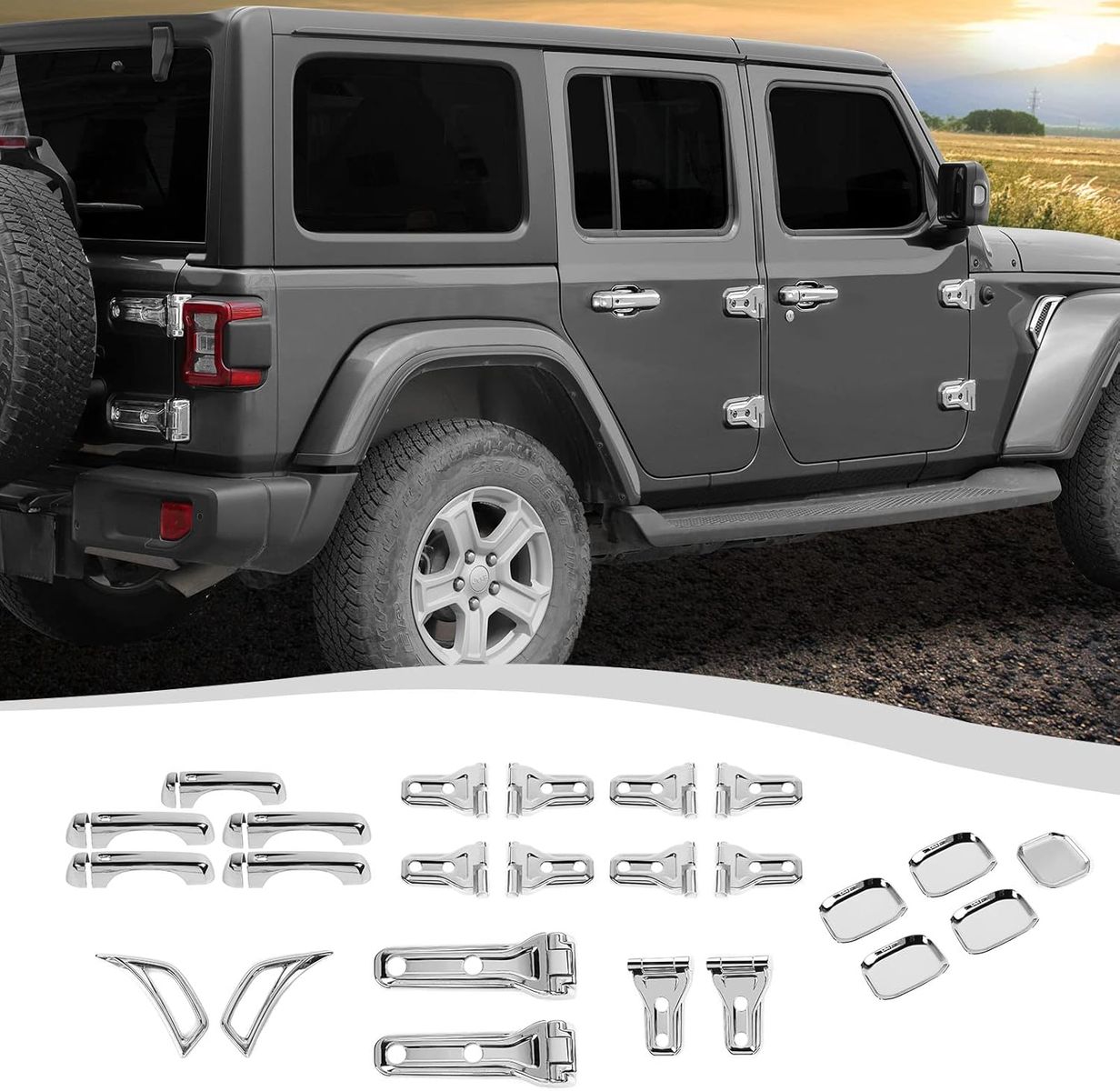 2018-2026 Jeep Wrangler JL JLU 2/4 Doors- 24PCS Full Set Chrome Exterior Decoration Trim Kit
