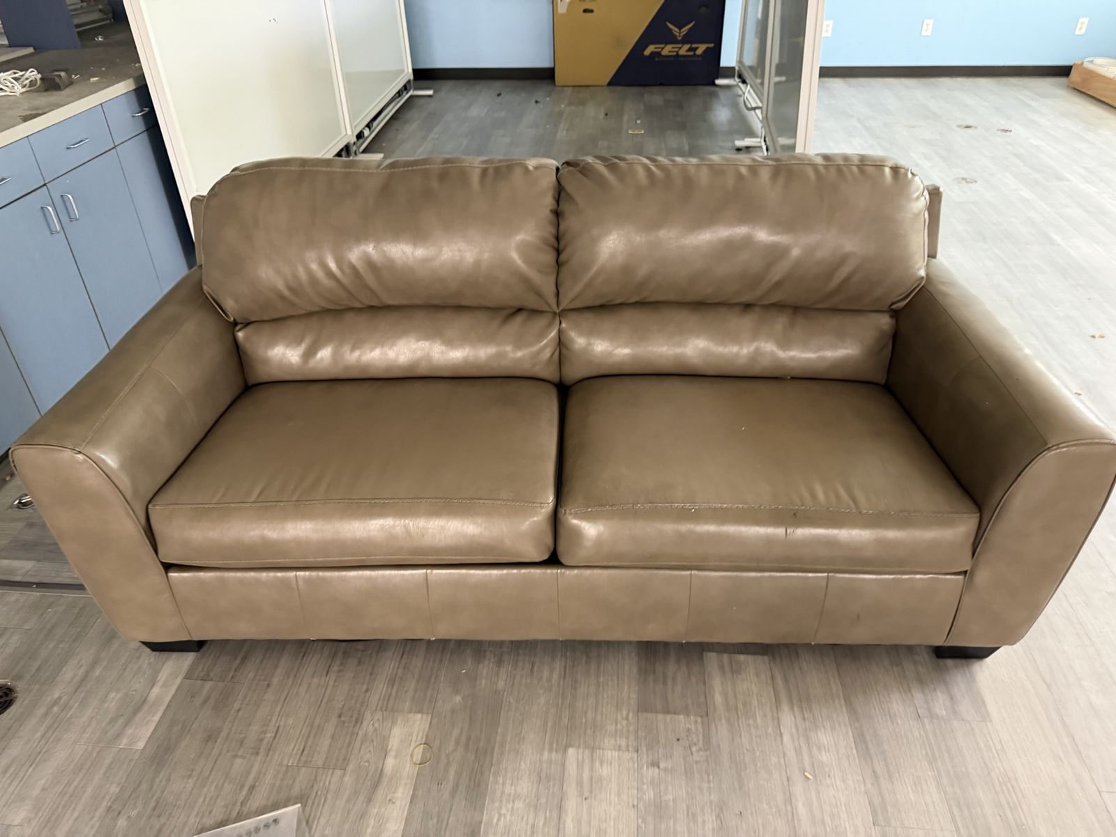 Tan/Brown Leather Loveseat - Compact 2-Seater Sofa