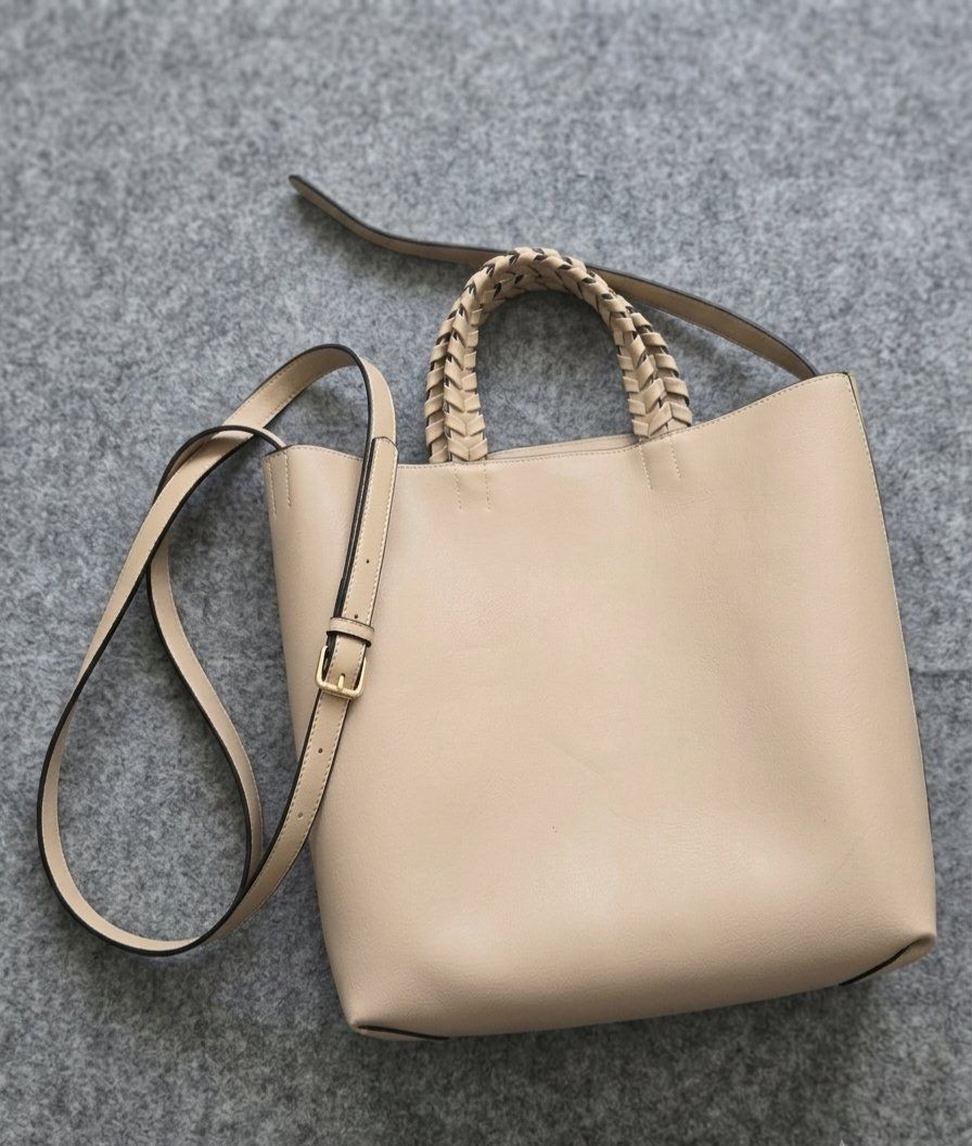 Jules Kae Large "Charlotte" Tote with Braided Handles (blush nude color)