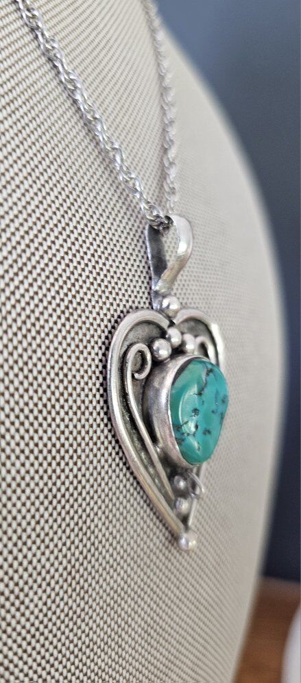 LG. Dainty RARE Heart Turquoise STERLING SILVER