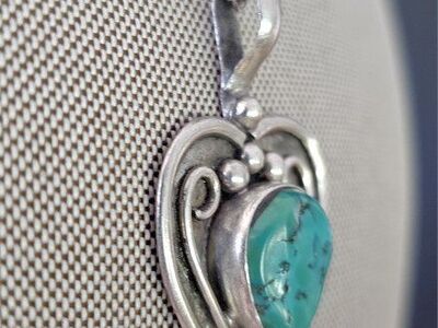 LG. Dainty RARE Heart Turquoise STERLING SILVER