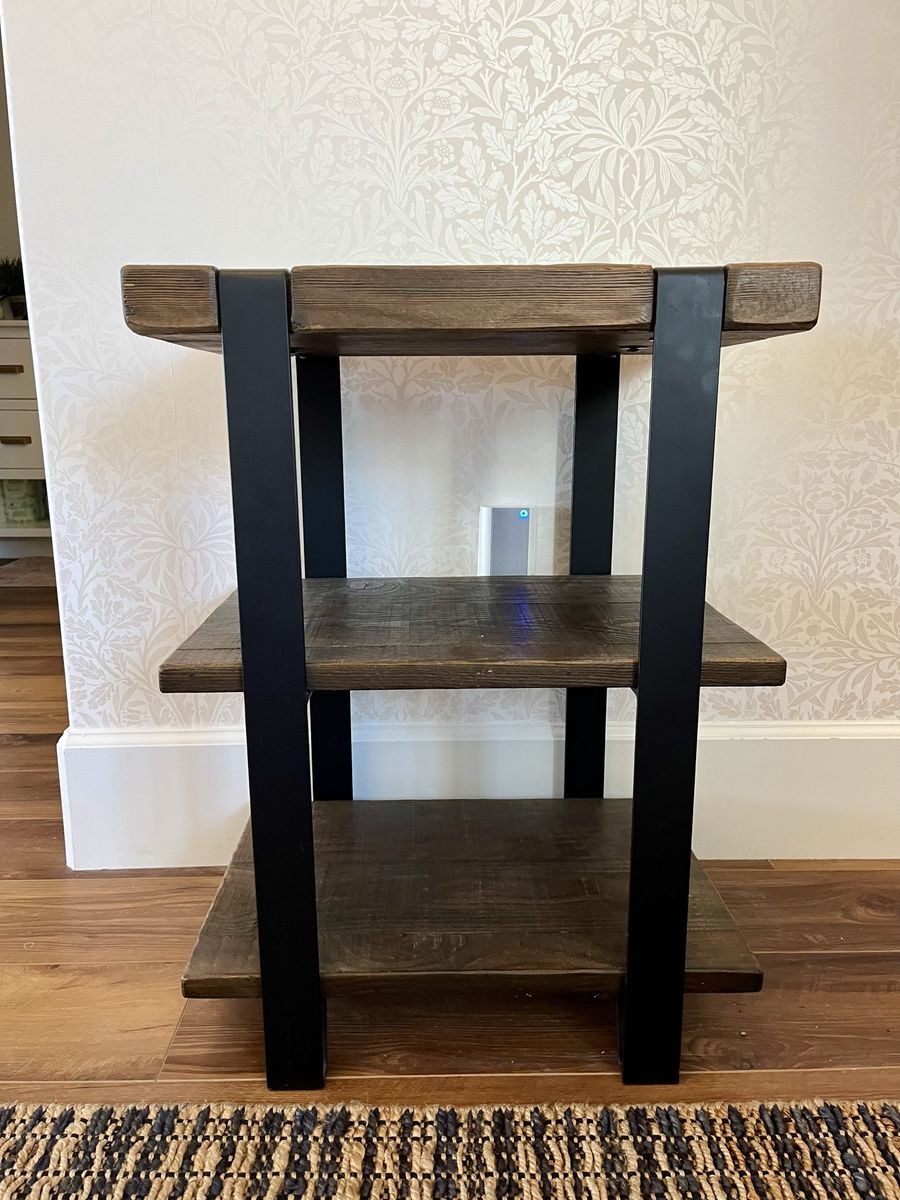 Rustic Industrial Wood & Metal Side Table / End