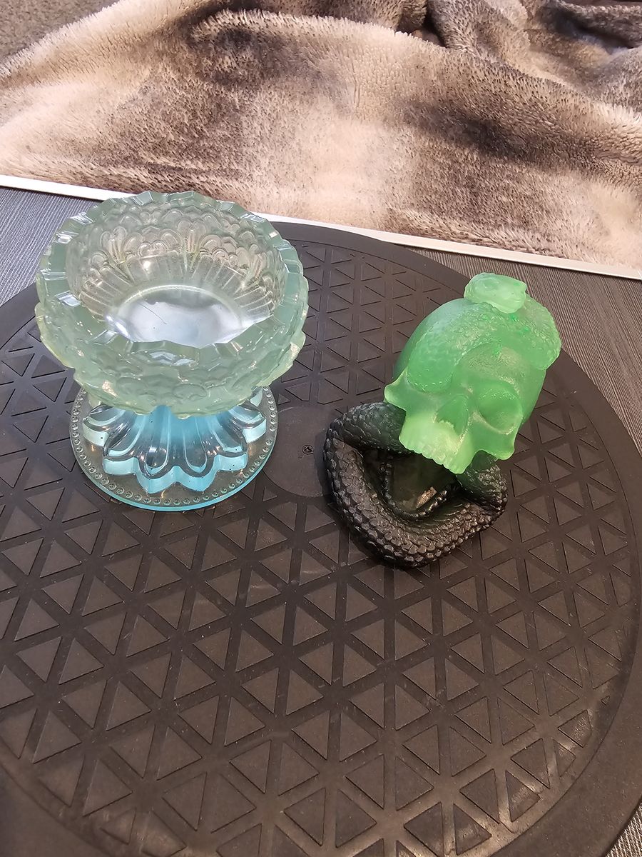 Decorative Glass Goblet and Skull Figurine Set