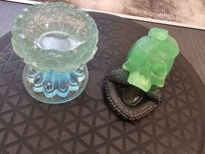 Decorative Glass Goblet and Skull Figurine Set