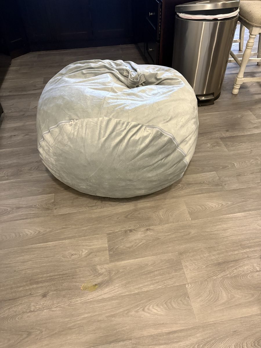 Large Light Gray Soft Velvet Bean Bag Chair with Handle