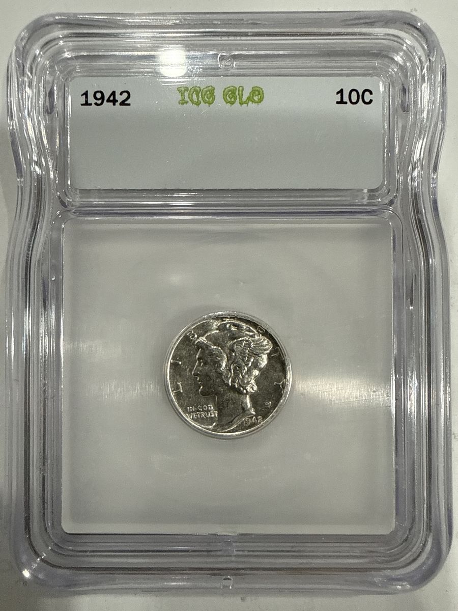 1942 ICG Certified Mercury Dime - 10 Cent Silver Coin - Collectible Graded US Currency