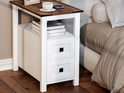 VVFLU Farmhouse End Table with Charging Station, W