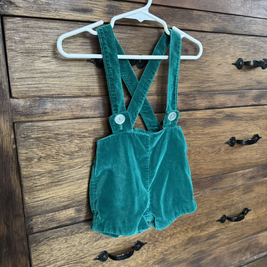 Vintage Green Suspender Shorts Baby Overalls 12 Mo