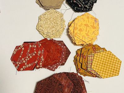 88 completed hexies with cardboard still attached