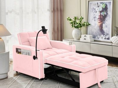 Convertible Sofa Bed Chair Sleeper, Pink, Adjustable Backrest