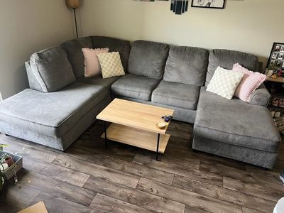 NEED GONE BY THE 30TH! - Living Spaces Charcoal Grey Fabric U-Shaped Sectional Sofa