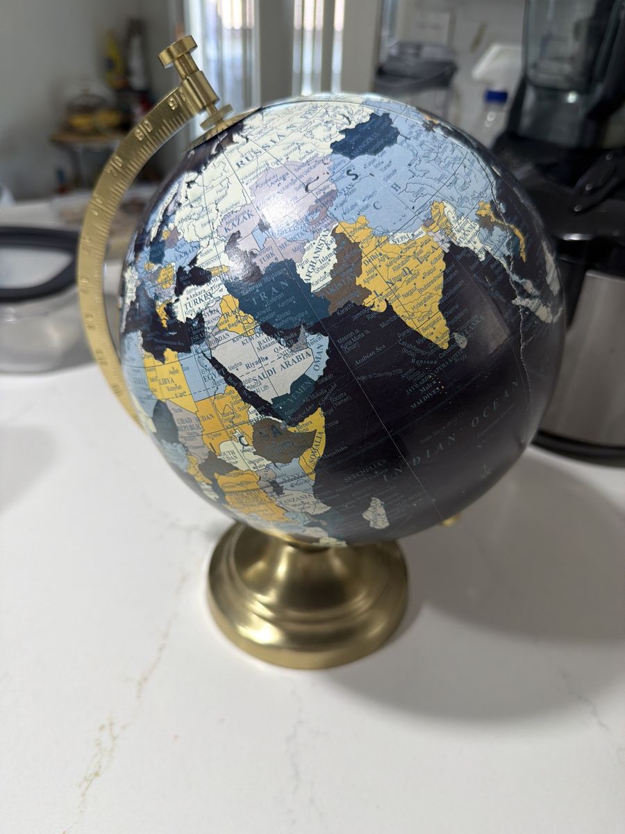Decorative World Globe with Gold Base & Stand, Political Map Design, Educational Home Decor