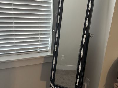 Black Standing Full-Length Jewelry Armoire Mirror with LED Lights