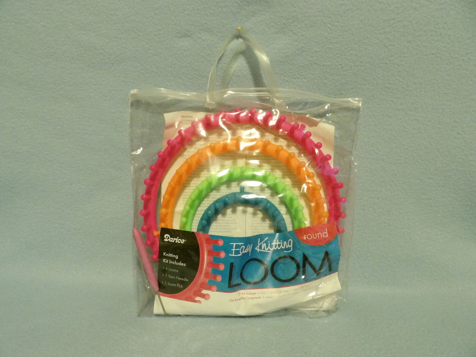 Darice Easy Knitting Round Loom Set with Loom Pick - Pink, Orange, Green, Blue