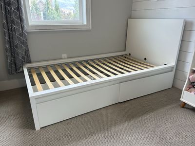 2 IKEA Brimnes Twin Bed Frame with Headboard & Storage Drawers - White