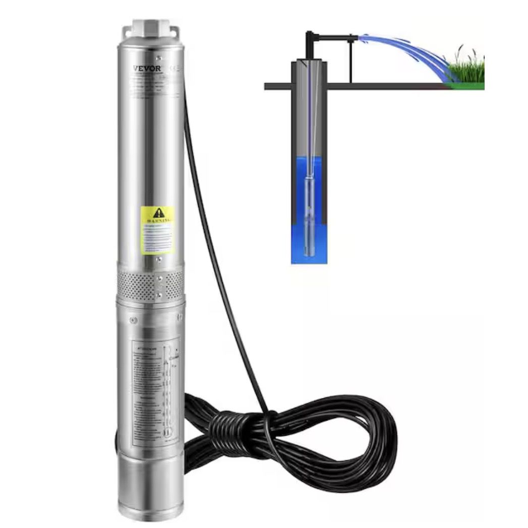 VEVOR Deep Well Submersible Pump, 3HP/2200W 230V/60Hz, 37GPM Flow 640 ft. Head, with 33 ft. Electric Cord, 4 in. Water Pumps