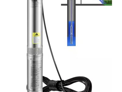 VEVOR Deep Well Submersible Pump, 3HP/2200W 230V/60Hz, 37GPM Flow 640 ft. Head, with 33 ft. Electric Cord, 4 in. Water Pumps
