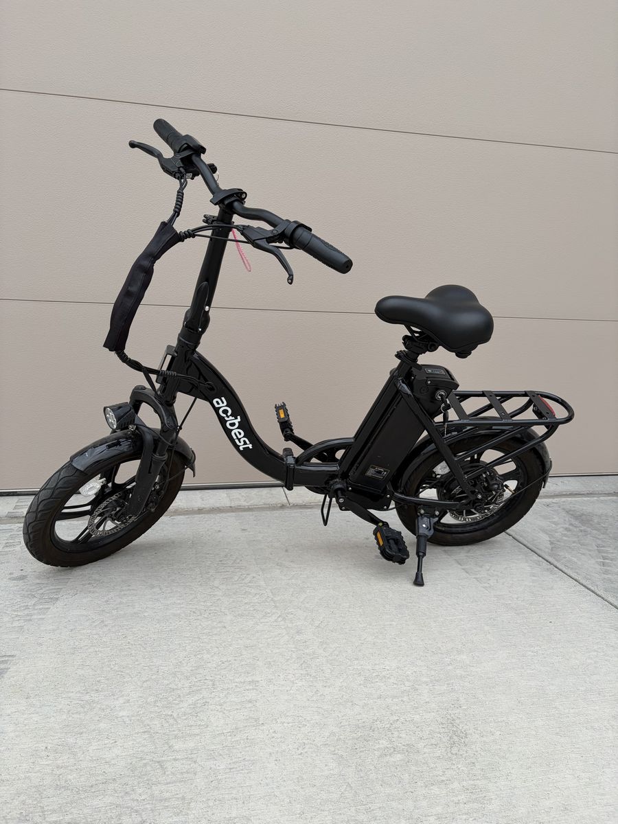 Actbest Folding Electric Bike with Rear Cargo Rack and Headlight - Black