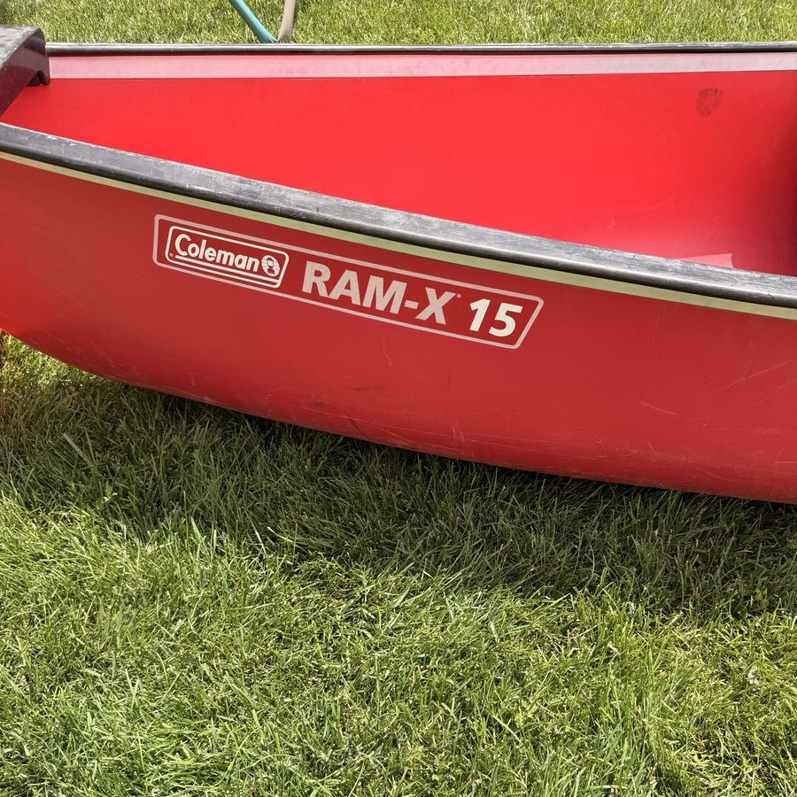 Coleman Ram-X 15 Canoe - Red 15ft Watercraft with 2 Seats & Oars