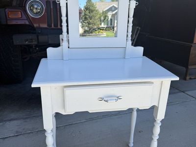 Charming Vintage-Style White Vanity with Mirror & Drawer - $125 OBO
