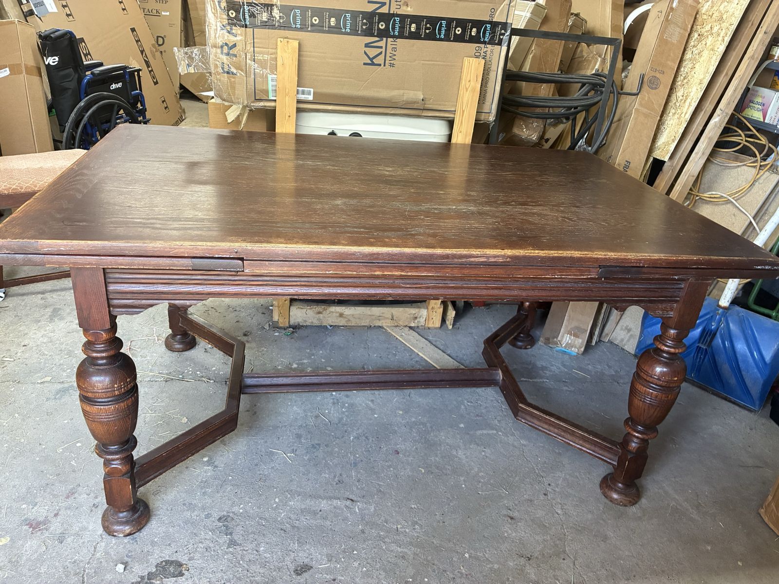 Fits 12, Antique,Vintage Wood Dining Table and Chairs Set, with 6 chairs,
