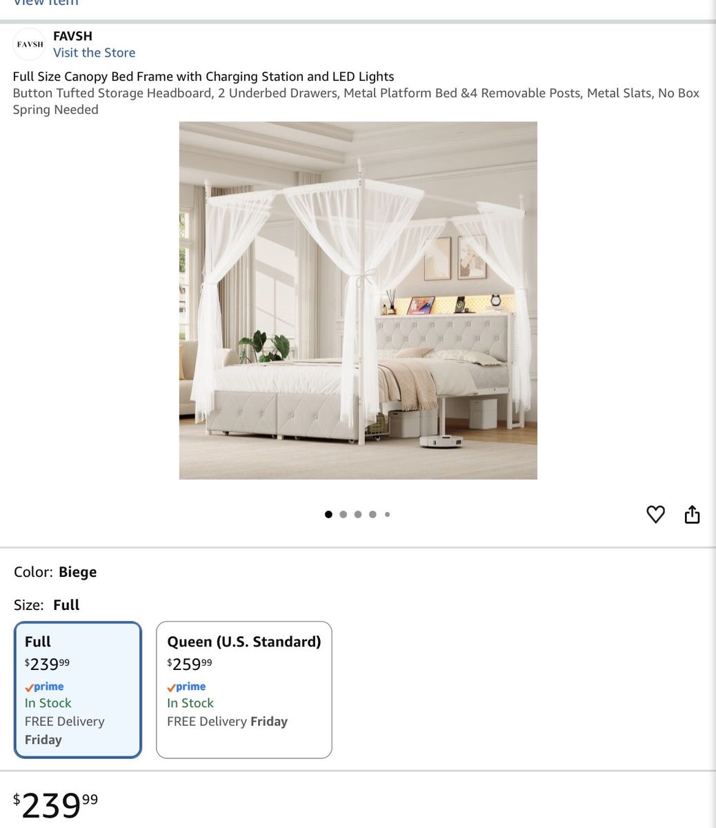 Canapy poster convertible bed with storage drawers, headboard, led lights built-in ports. new in box!