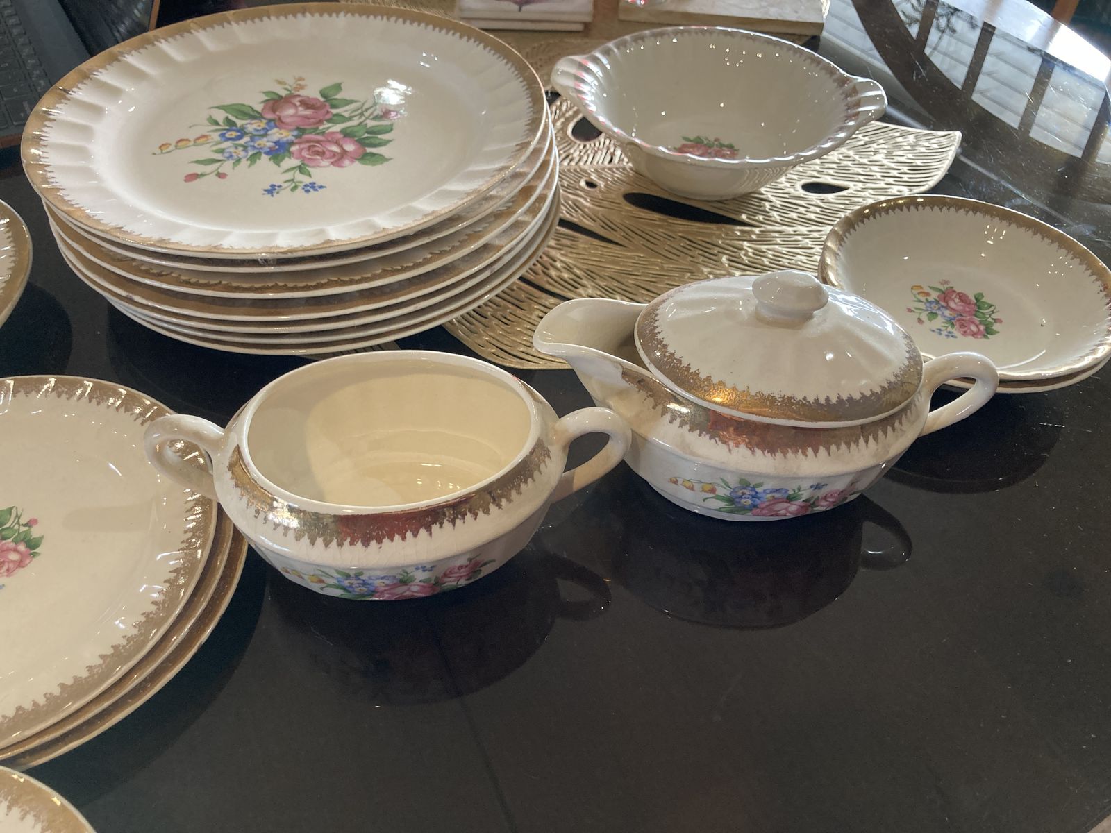 Vintage Floral Porcelain Tea & Plate Set