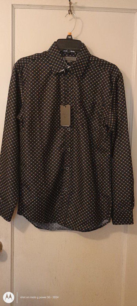 new men's black and gold planet b dress shirt