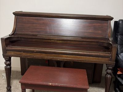 Vintage B.K. Settergren low Upright Piano with Wooden Bench