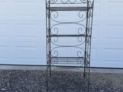 Wrought Iron Bakers Rack 4-Tier Display Shelf Metal Plant Stand Organizer Decor